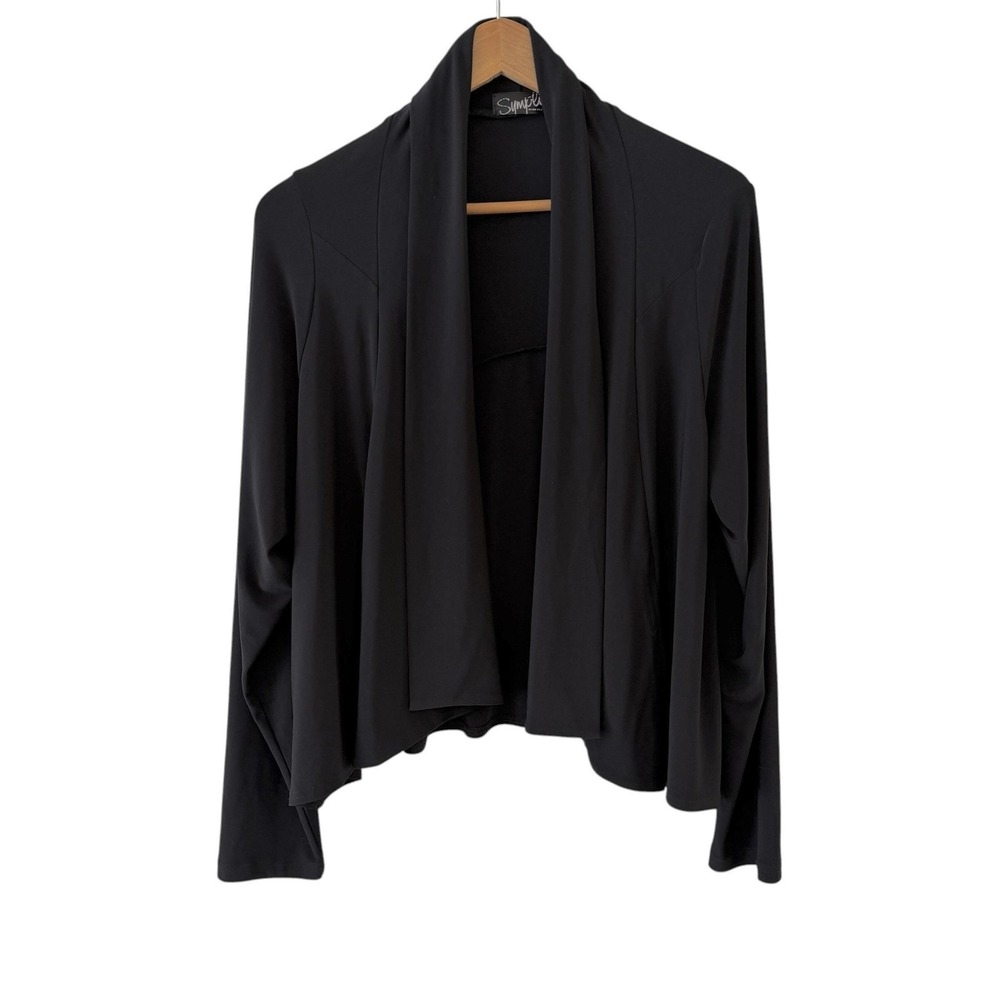 Sympli Open Front Cardigan Womens 16 Black Drape Jersey Travel Layering